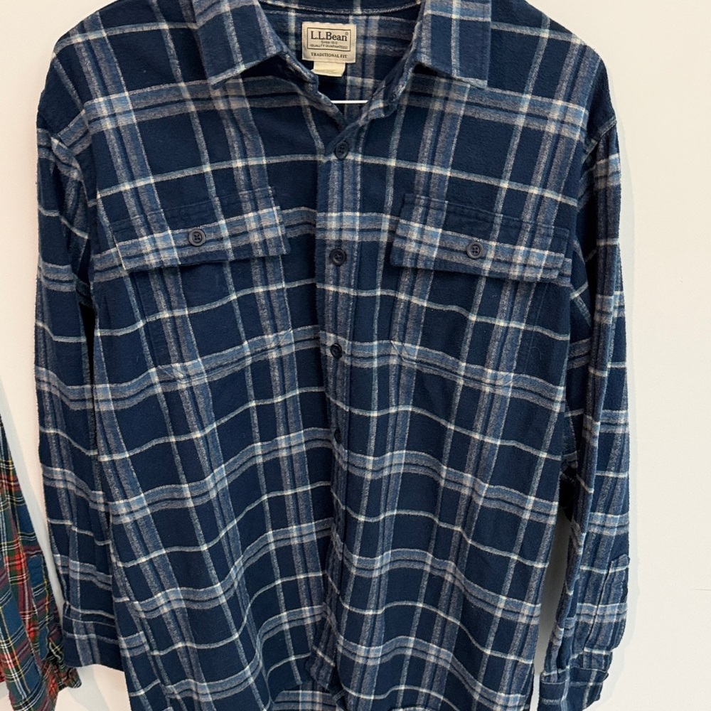 L.L. Bean Men's Navy and White Checkered Shirt
